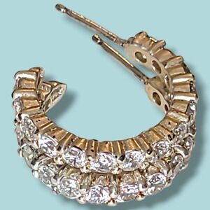 Sterling Silver 925 Crystal Hoop Earrings 0.75 Inch Small Huggie 5.23g Sparkle